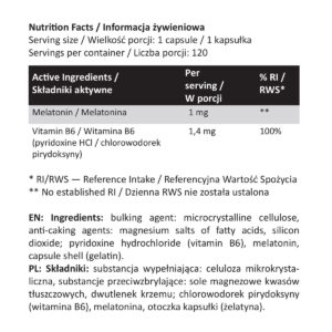 Melatonina 1 mg + witamina B6 – 120 kapsułek | Majestic Labs