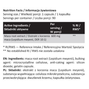 Maca 10:1 – ekstrakt z korzenia maca 600 mg – 90 kapsułek | Majestic Labs